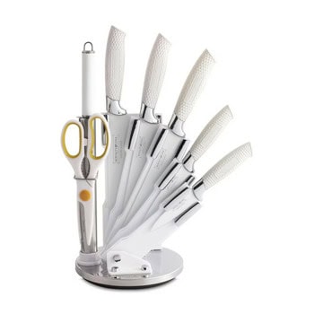 Комплект ножове, ножицa и поставка Royalty Line RL-WHT8W, неръждаема стомана, бели | JAR Computers Royalty Line RL-WHT8W