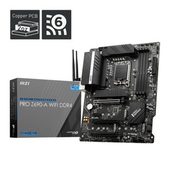 Дънна платка MSI PRO Z690-A WIFI DDR4, Z690, LGA1700, PCI-E 5.0, (HDMI&DP), (CF), 6x SATA 6Gbp/s 3x M.2, 1x USB 3.2 Gen 2x2, WiFi & Bluetooth, ATX | JAR Computers 23164