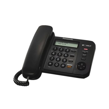 Стационарен телефон Panasonic KX-TS580FXB, LCD черно-бял дисплей, черен image