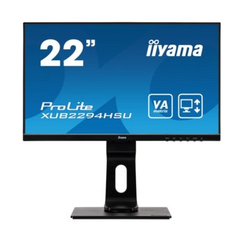 Монитор Iiyama XUB2294HSU-B1, 21.5" (54.61 cm), VA панел, Full HD, 4ms, 80000000:1, 250 cd/m2, Display Port, HDMI, VGA, USB image