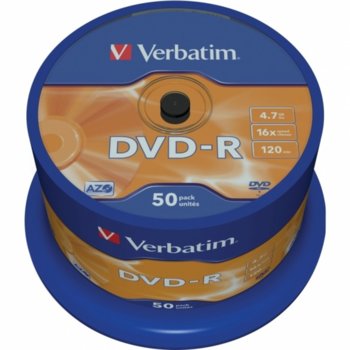 Оптичен носител DVD-R media 4.7GB, Verbatim, 16x, 50бр. | JAR Computers Verbatim DVD-R 16X 4.7GB ШПИНДЕЛ ОП. 50