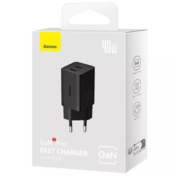 Зарядно устройство Baseus CCGP180101, от контакт към 2x USB-C(ж), 5V/3A, 40W, черно | JAR Computers Baseus CCGP180101
