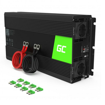 Инвертор Green Cell INV19, 1500W, от DC 24V към AC 230V, 1x USB-A, чиста синусоида, за кола | JAR Computers Green Cell 230V 1500W/3000W INV19
