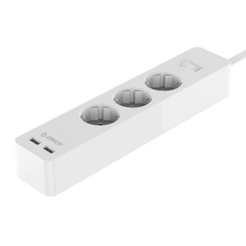 Разклонител Orico GPC-3A2U-EU-WH, 3 гнезда, 4000W, 2x USB порта, 1.5 метра кабел, бял | JAR Computers Orico GPC-3A2U-EU-WH