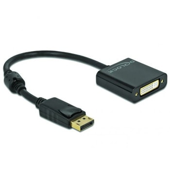 Адаптер Delock 63482, от DisplayPort(м) към DVI(ж), черен | JAR Computers DELOCK 63482