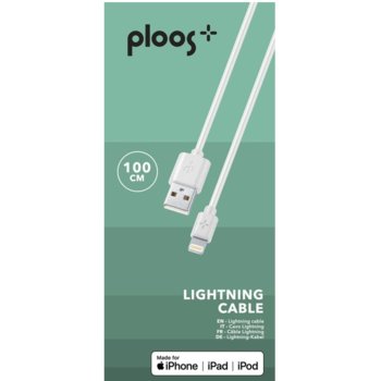Кабел Ploos 6562, USB Type А(м) към Lightning(м), 1m, бял | JAR Computers Кабел данни Ploos за iPhone Lightning 1м