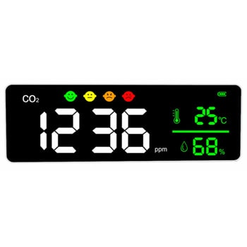 Термохигрометър Levenhuk Wezzer Air MC50, цветен LCD дисплей, монитор за качество на въздуха, термометър, влагомер, монитор за CO₂, предупреждение за критичните стойности на CO₂, бял | JAR Computers Levenhuk Wezzer Air MC50