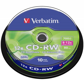 Оптичен носител CD-RW 700MB, Verbatim 43480, 12x, 10бр image