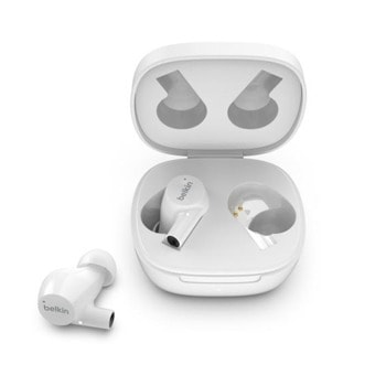 Слушалки Belkin SOUNDFORM Rise, безжични, Bluetooth, микрофон, тип "тапи", до 31 часа време на работа, IPX5, бели | JAR Computers Belkin SOUNDFORM™ Rise, бели