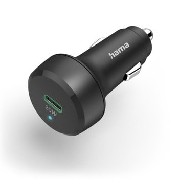 Зарядно устройство за кола Hama 201637, от автомобилна запалка към 1x USB C(ж), 12V/1.67A, черно, 20W | JAR Computers Зарядно устройство за кола Hama 201637
