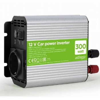 Инвертор Gembird EG-PWC300-01, 300W, от VDC 10-16V към VAC 230V, 1x USB-A, модифицирана синусоида, за кола | JAR Computers Gembird EG-PWC300-01