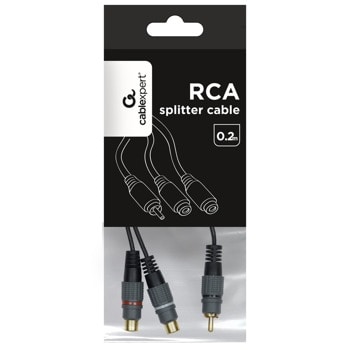 Кабел Gembird CCAP-RCAM2F-0.2M, от 1x RCA(м) към 2x RCA (ж), 0.2 m, черен | JAR Computers Кабел Gembird RCA (M) to 2x RCA (F) 0.2 m