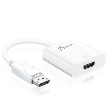 Адаптер j5create, от DisplayPort (м) към HDMI (ж), 0.9 m, бял | JAR Computers j5create JDA154, DisplayPort към HDMI, 90мм