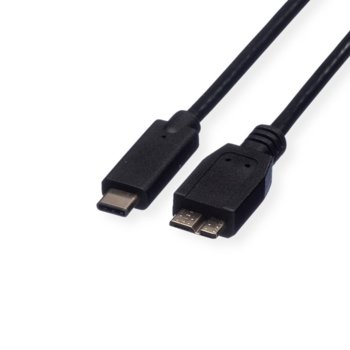 Кабел Roline 11.02.9006, от USB Type C(м) към USB Micro B 3.0(м), 1m, черен | JAR Computers ROLINE 11.02.9006