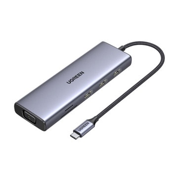 Докинг станция Ugreen CM498, от USB-C към 1x USB-C(PD), 3x USB-A, 1x HDMI, 1x VGA, 1x RJ45, 1x SD четец, 1x MicroSD четец, сива | JAR Computers Докинг станция Ugreen CM498 15600