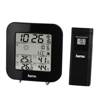 Електронна метеостанция HAMA EWS-200, термометър, барометър, хигрометър, час, аларма, черна image