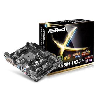 Дънна платка ASRock FM2A68M-DG3+, AMD A68H, FM2+, DDR3 2400+(OC), PCI-E 3.0 (DVI&VGA), Lan1000, 6x SATA 3Gb/s RAID,0,1,10, 2x USB3.0, mATX | JAR Computers ASRock FM2A68M-DG3+