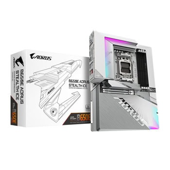 Дънна платка Gigabyte B650E Aorus Stealth Ice, B650, AM5, DDR5, PCI-E 5.0 (DisplayPort&HDMI), 4x SATA 6Gb/s, 3x M.2, 2x USB 3.2 Gen 2 Type-A, Wi-Fi 7, Bluetooth, ATX | JAR Computers Дънна платка Gigabyte B650E Aorus Stealth Ice