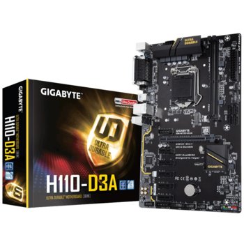 Дънна платка Gigabyte GA-H110-D3A (rev. 1.0), H110, LGA1151, DDR4, PCI-E(D-sub), 4x SATA 6Gb/s, 1x M.2, 2x USB 3.1, ATX | JAR Computers Gigabyte GA-H110-D3A (rev. 1.0)