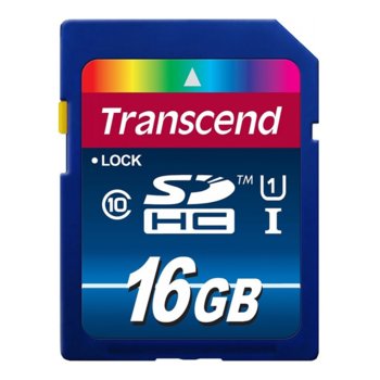 Карта памет 16GB SDHC, Transcend, Class 10 UHS-I, скорост на четене 45MB/s, скорост на запис 25MB/s | JAR Computers Transcend 16GB SDHC UHS-I Premium (Class 10)