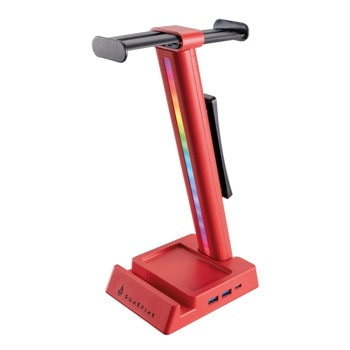 Поставка за слушалки SureFire Vinson N2, противоплъзгаща гумена основа, RGB подсветка, 2x USB A, 1x USB C, 3.5mm жак, червена | JAR Computers Поставка за слушалки SureFire Vinson N2