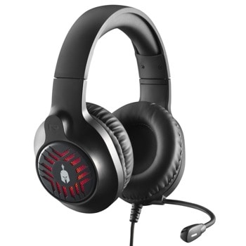 Слушалки Spartan Gear Medusa Black, микрофон, AUX, USB, гейминг, 50mm размер на говорителите, LED подсветка с червен цвят, черни | JAR Computers Spartan Gear Medusa Black 069484