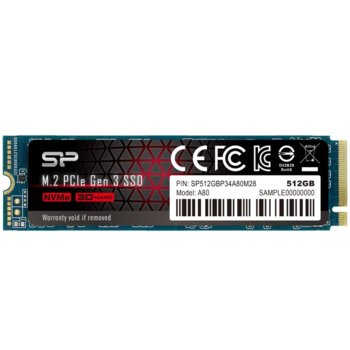 Памет SSD 512GB Silicon Power SP512GBP34A80M28, NVMe, M.2 (2280), скорост на четене 3400 MB/s, скорост на запис 3000 MB/s | JAR Computers Silicon Power А80 512GB SSD SP512GBP34A80M28