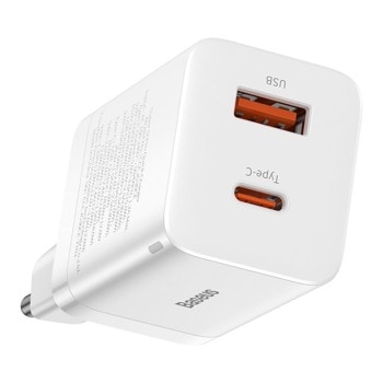 Зарядно устройство Baseus Super Si Pro (CCSUPP-E02), от контакт към USB A(ж)/USB C(ж), 12V/2.5A, бяло, 30W | JAR Computers Baseus Super Si Pro CCSUPP-E02