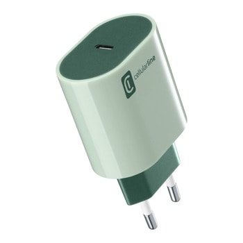 Зарядно устройство Cellularline Style Color Green, от контакт към 1x USB C(ж), 20W, зелено | JAR Computers Cellularline Style Color Green IT9144
