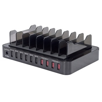 Зарядно устройство Manhattan, от контакт към 10x USB-A(ж), със стойки, черно | JAR Computers Manhattan 2050160094