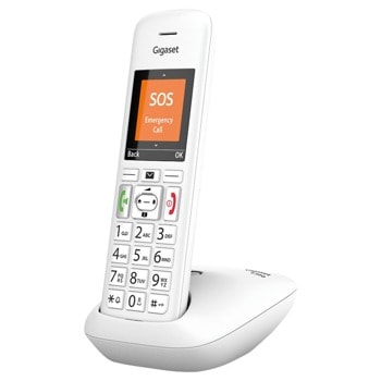 Безжичен телефон Gigaset E390, 2.2" (5.5cm) цветен дисплей, адресна памет за 200 номера, бял image