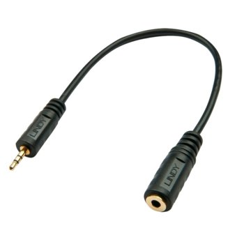 Кабел Lindy TRS Stereo, 2.5 мм (м) към 3.5мм (ж) Jack, 0.20 м, черен | JAR Computers TRS Stereo 2.5 мм - 3.5мм Jack, 0.20 м LNY-35698