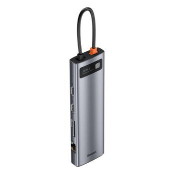 Докинг станция Baseus Joystar CAHUB-CT0G, от USB Type-C към 3x USB-A, 1x VGA, 1x USB-C (PD), 2x HDMI, 1x RJ45, 1x SD Card четец, 1x microSD Card четец, 1x 3.5mm жак, сребриста | JAR Computers Докинг станция Baseus Joystar USB-C