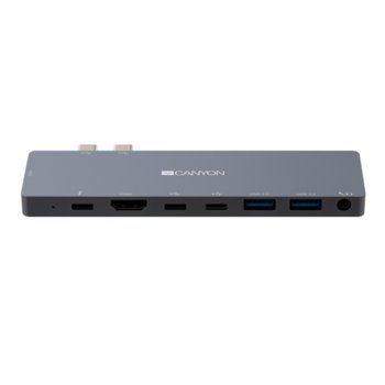 Докинг станция Canyon Thunderbolt 3 8-in-1, 2x USB Type C, 2x USB 3.0, 1x Thunderbolt 3, 2x HDMI, 1x 3.5mm jack, сива | JAR Computers Canyon Thunderbolt 3 CNS-TDS08DG