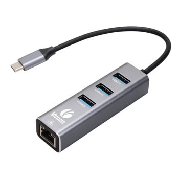 Докинг станция VCom DH311B, от USB-C към 3x USB-A, 1x RJ45, сива | JAR Computers Докинг станция VCom DH311B