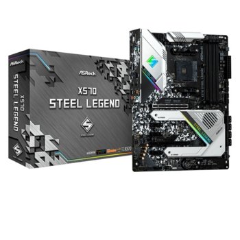 Дънна платка ASRock X570 Steel Legend, X570, AM4, DDR4, PCI-Е 4.0 (HDMI&DP)(CFX), 8x SATA 6Gb/s, 1x Hyper M.2, 1x USB 3.2 (Gen2, Type-C), ATX | JAR Computers ASRock X570 Steel Legend
