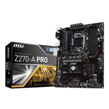 Дънна платка MSI Z270-A PRO, Z270, LGA1151, DDR4, PCIe 3.0 (HDMI,DVI,VGA)(CF), 6x SATA 6Gb/s, M.2 slot, 8x USB 3.1, ATX | JAR Computers MSI Z270-A PRO