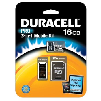 16GB MicroSDHC DURACELL Pro 3in1 mobile kit C10