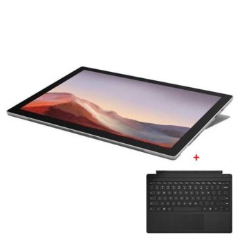 Лаптоп Microsoft Surface Pro 7 (PUW-00003)(сребрист) с подарък клавиатура Microsoft, 12.3" (31.24 cm) PixelSense дисплей, четириядрен Intel Core i5-1035G4 1.1/3.7 GHz, 8GB LPDDR4, 256 GB SSD (+ microSD слот), 8.0 & 5.0 Mpix камера, Windows 10 Home | JAR Computers Microsoft Surface Pro 7 (PUV-00003) + FMM-00013