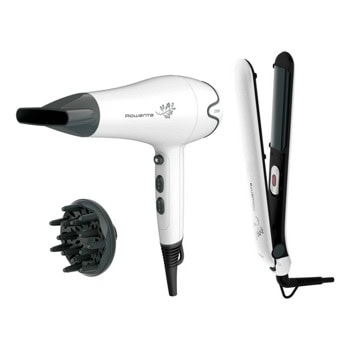 Комплект преса за коса и сешоар Rowenta Pure Collection YD3057F0, 2200W, керамични плочи, 3 температурни настройки, 2 скорости, бял | JAR Computers Rowenta Pure Collection YD3057F0
