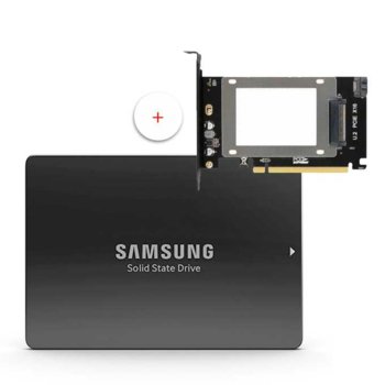 Памет SSD 3.84TB Samsung PM963 в комплект с преходник от U.2 SFF-8639 към PCIE x16, U.2 NVMe, 2.5" (6.35 cm), скорост на четене 2000 MB/s, скорост на запис 1200 MB/s | JAR Computers SSD 3.84TB Samsung PM963 NVMe PCIE x16