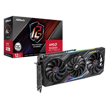 Видео карта AMD Radeon RX 7700 XT, 12GB, ASRock Phantom Gaming OC, PCI-E 4.0, GDDR6, 192-bit, DisplayPort, HDMI | JAR Computers ASRock AMD Radeon RX 7700 XT Phantom Gaming OC