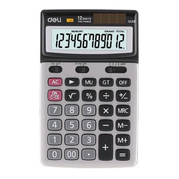 Калкулатор Deli Smart E1239, 12 разряден дисплей, настолен, двойно захранване, Memory, Mark Up (MU), Grand Total (GT), %, бутон за бърза корекция, корен квадратен, сребрист | JAR Computers Deli Smart E1239