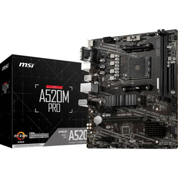 Дънна платка MSI A520M Pro, AM4, A520, DDR4, PCIe, (HDMI&DP), 4x SATA 6Gb/s, M.2, USB 3.2 (Type-A), Micro-ATX | JAR Computers MSI A520M Pro