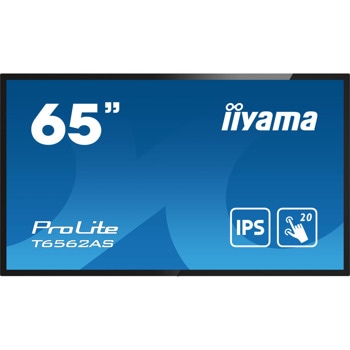 Интерактивен дисплей Iiyama T6562AS-B1, 64.5" (163.83 cm), 4K/UHD IPS LED тъч дисплей, HDMI, USB Hub, RS232, LAN | JAR Computers Iiyama T6562AS-B1