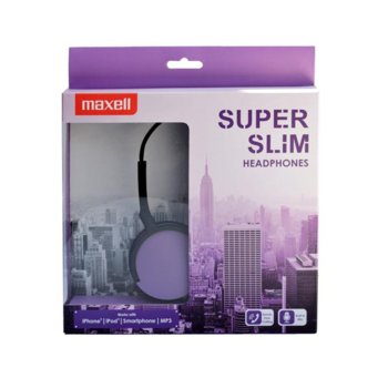 Слушалки MAXELL HP200 SUPER SLIM, микрофон, виолет