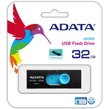 Памет 32GB USB Flash Drive, A-DATA UV220, USB 2.0, черно-синя | JAR Computers 32GB USB UV220 ADATA BLUE