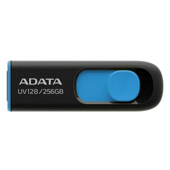 Памет 256GB USB Flash Drive, A-Data UV128, USB 3.2, черна/синя | JAR Computers Adata 256GB UV128 AUV128-256G-RBE