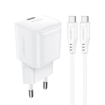 Зарядно устройство Acefast A73 mini, от контакт към 1x USB-C(ж), 12V/1.67A, бяло, 20W, QC 4+, кабел от USB-C(м) към USB-C(м) | JAR Computers Acefast A73 mini White + USB-C(m) to USB-C(m)