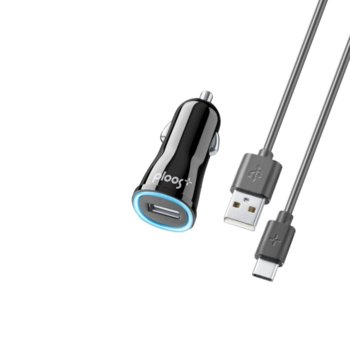 Зарядно за кола Ploos 6542 с включен Type-C кабел, от авт. запалка към USB A(ж), 2A, черно | JAR Computers Зарядно за кола 12V Ploos с Type-C кабел 2A Черно
